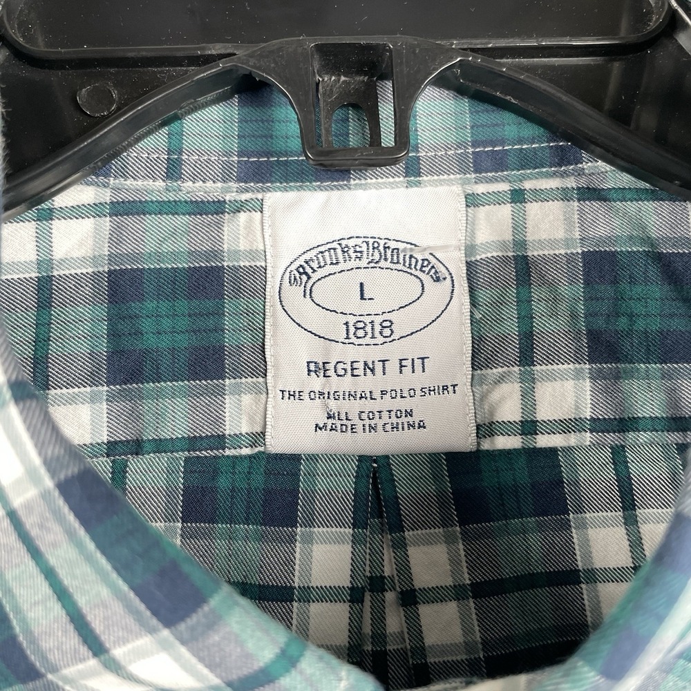 Brooks Brothers Shirt Mens Large Regent Fit Green Plaid Pocket Logo Button Up - Picture 7 of 7